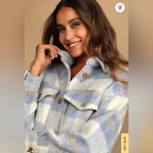 Lulus Warmest Winter Blue Multi Plaid Wool Jacket